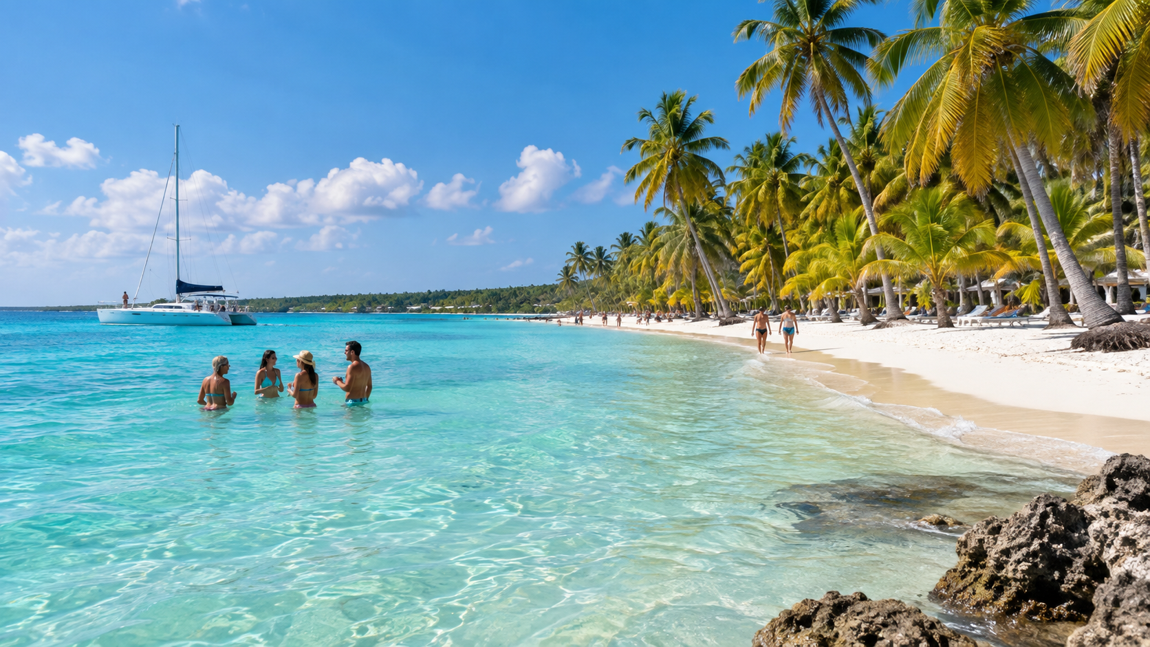 Playa tropical de aguas turquesas en una excursión de isla
